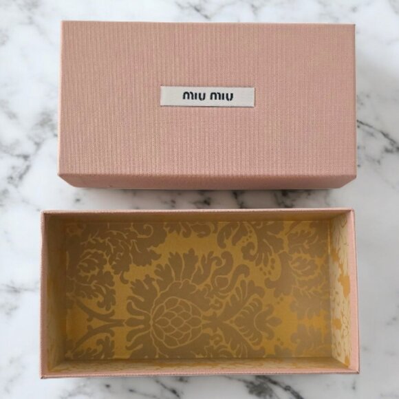 Miu miu authentic pink box sunglasses or jewelry 7" by 4"  logo pattern inside - Picture 2 of 2
